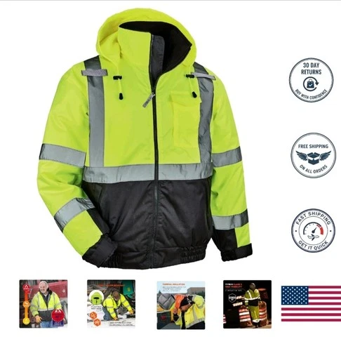 Hi Vis Bomber Safety Jacket Polyester Winter Class 3 Reflective Waterproof image 3