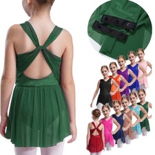 Girls Sparkly Lyrical Contemporary Dance Dress Shiny Ballet Leotard Mesh Skirt