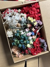 Box Of Vintage Artificial Ribbon Roses - Ready To Ship 