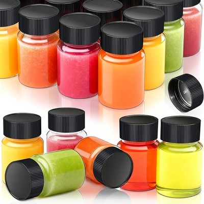25 Pack 2 oz Plastic Shot Bottles with Cap, Empty Containers for Ginger, Juice,