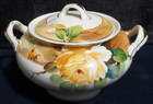 Vintage Nippon Covered Sugar Bowl Yellow Roses  6" X 3 1/4" — photo 1
