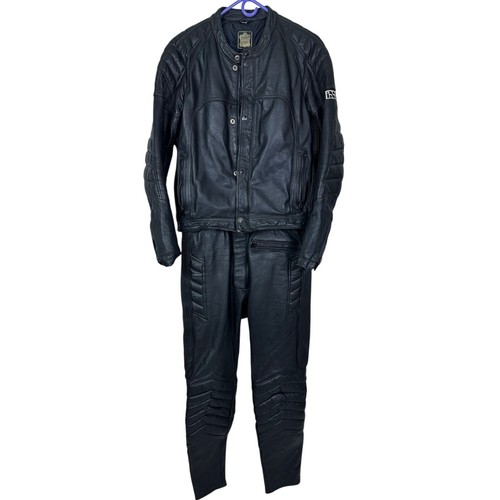 ECHTES LETER Men's Black Heavy Leather Motorcycle Jacket Pants Suit Size 54 Set