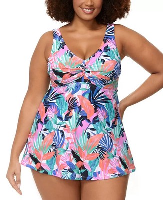 $102 Raisins Curve Plus Lucia Print Knot Front Swimdress Multicolor 22W pap2426