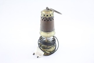 Vintage Brass & Iron Miners Lamp w/ Swing Handle Made into Electric Lamp 1505g