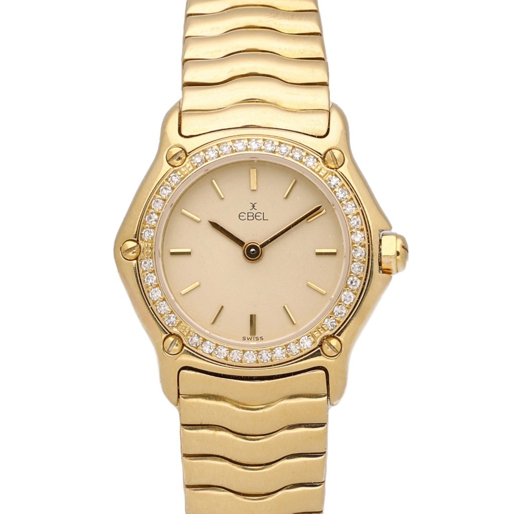 Ebel Sportwave 866901, 18k Gold Diamond Set Ladies 24mm Quartz Bracelet Watch