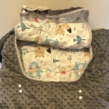 Gray Animal Print Infant Car Seat Cover, Mesh Window, Snap Fasteners, Unisex