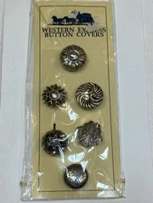 Western Express Button Covers Silver Metal New 6 Set Round Swirls Bohemian Lot