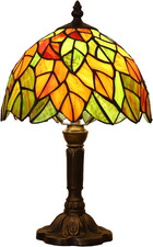 Tiffany Lamp Maple Leafs Stained Glass Bedside Nightstand Table Lamp,3-Way Color