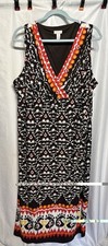 Chicos Womens Empire Maxi Dress Black Orange Abstract Sleeveless Lined Bodice 3
