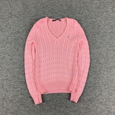 Vintage Polo Ralph Lauren Cable-Knit V-neck Sweater Pink Women's Size M
