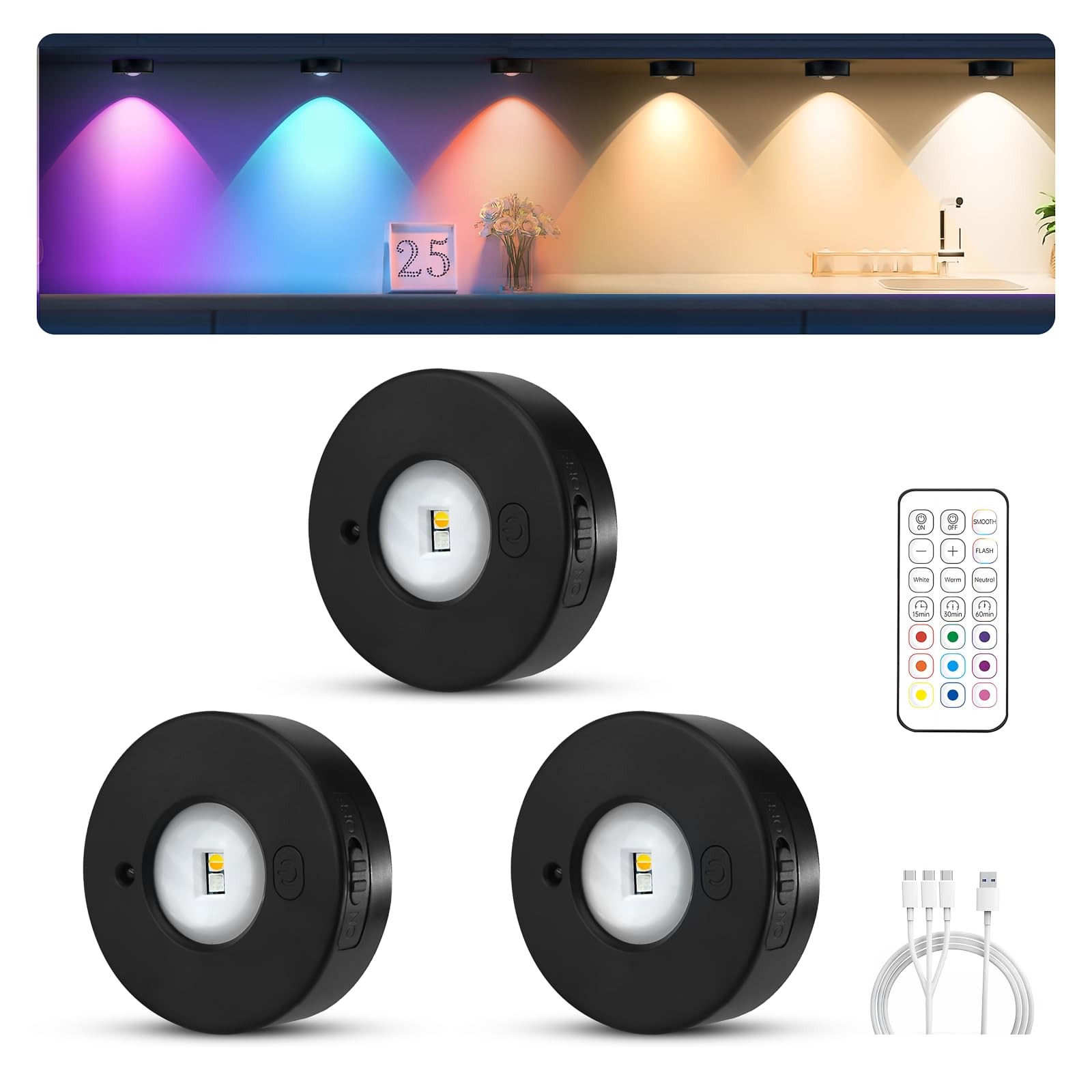 Spot LED sans fil rechargeable 1200mAh avec telecommande et aimant