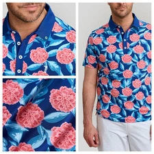 William Murray Golf Polo Shirt Men’s M Medium Tropical Mums Navy Blue Floral