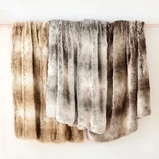 NWT West Elm Faux Fur OffSet Stripe  "A Lux Way To Lounge"  Throw 47X60"