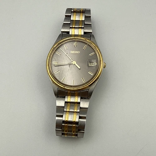 RARE Vintage Men's Seiko Watch Wristwatch 7N42-8A30 Gold Silver *NEW BATTERY*
