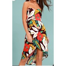 ASTR the Label Josefina Plum Purple Print Strapless Dress Women's Size Small