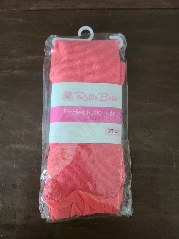 NWT Girls Ruffle Butts Coral Pink Ribbed Footless Ruffle Tights Size 2T - 4T