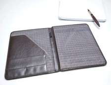Ben Sherman Brown Faux Leather Portfolio Padfolio Document Organizer Plaid...