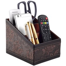 RHCSZ PU Leather TV Remote Control Holder with 3 Brown Retro
