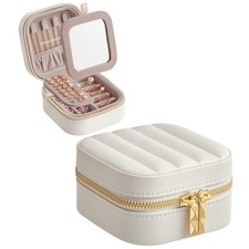 Travel Jewelry Case, Small Jewelry Organizer with Mirror, 4.1 x 4.1 x 2.4 Inc...