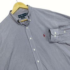 Vintage 90s Ralph Lauren Yarmouth Navy Gingham Cotton Button Down Shirt 17 34/35