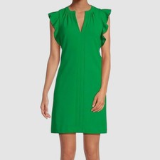 Vince Camuto Women Green V-Neck Short Flutter-Sleeve Mini Shift Dress Size 6