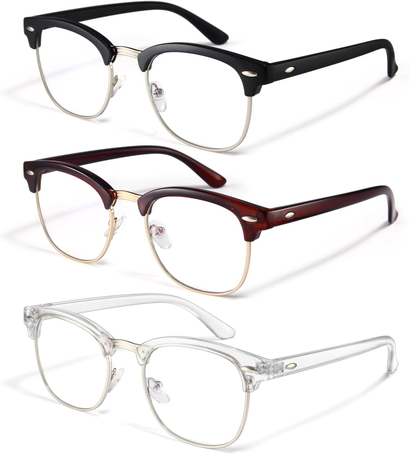 2025 New Vintage Fashion Half Frame Semi-Rimless Clear Lens Glasses US