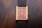 vintage Men Red Dial Dark Brown leather Dress Watch