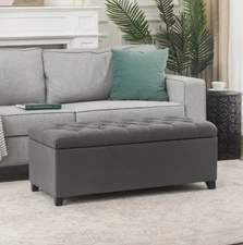 40 Inch Tufted Storage Ottoman Bench Large Seat with Wood Legs Hinged Lid