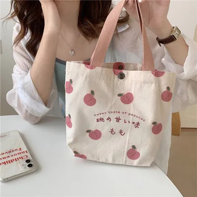 Kleine Canvas-Damentasche Essenstasche japanisch pfirsichfarben Handtasche koreanisch Mini Stude