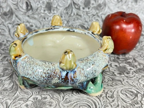 Vintage McCoy Majolica Frog Planter Bowl Ceramic Art Pottery Lily Pad 6x3 MCM