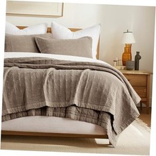 Stonewashed Cotton Quilt Set King Size, King/Cal King 108" x 96" Mocha Brown