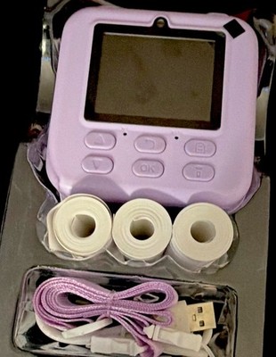 Kids Instant Print Camera Toy Purple w/ USB Cable & 3 Paper Rolls Age 3+