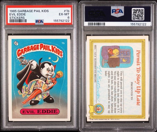1985 Topps Garbage Pail Kids Evil Eddie PSA 6 Matte Sticker #1b OS1 Series 1 GPK