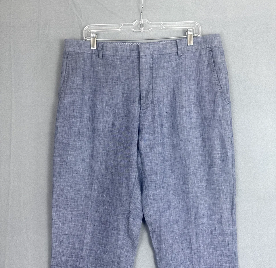 Pantalones de lino Murano Baird McNutt para hombre 36x32 Resort calce clásico preppy azul marfil Foto 2 de 4