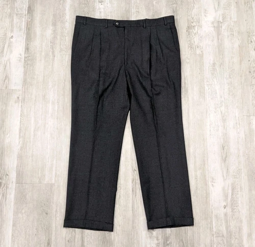 Pantaloni eleganti vintage Burberry uomo plissettati e polsini lana tg 42x32