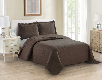 Home Collection 3Pc Full/Queen Over Size Luxury Embossed Bedspread Set Light