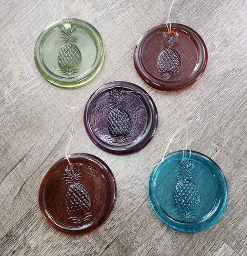 Pineapple Suncatchers Blenko Style Glass Oranament Vintage Retro Pressed Glass