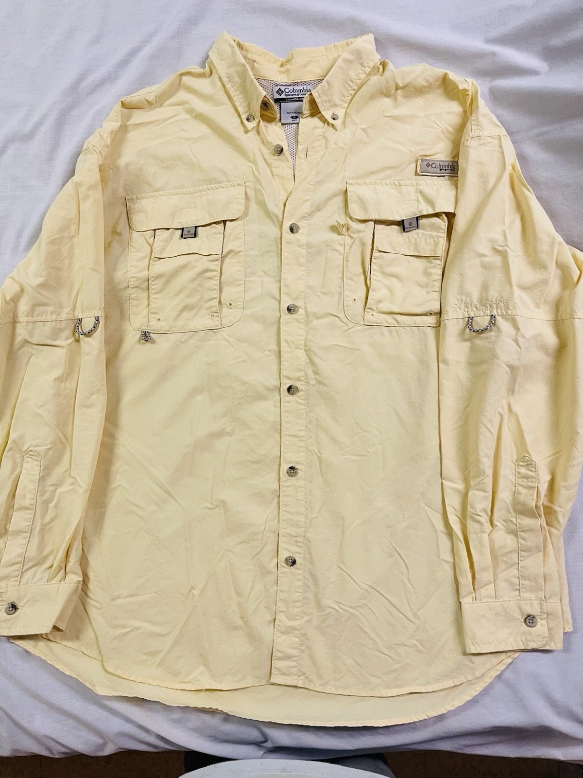 Columbia PFG Yellow Vented Long Sleeve Shirt, Mens Size XL, EUC