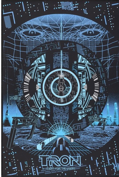 TRON (FLIGHT FOR THE USERS) WALT-DISNEY, 1982, REPRO AFFICHE CINÉMA, HQ