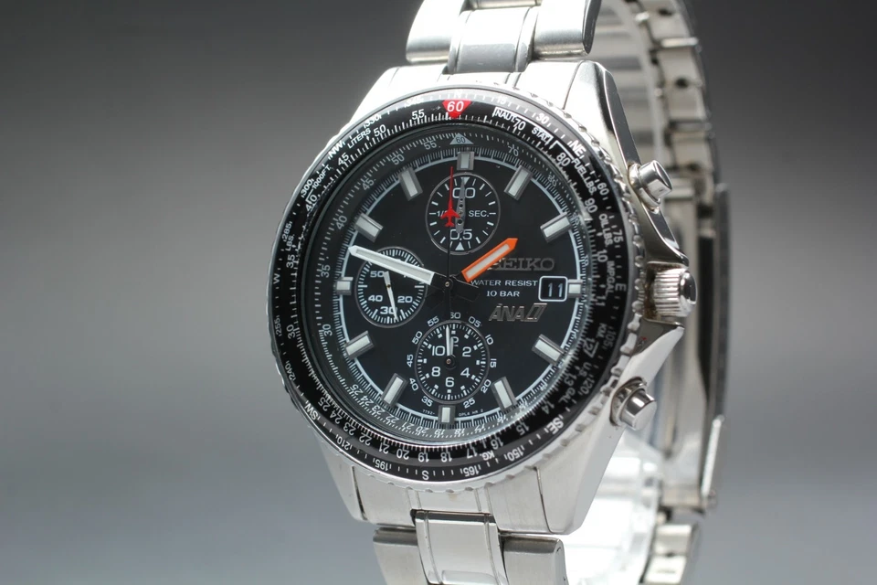 *Near MINT* SEIKO Flightmaster Pilot 7T92-0CF0 ANA Black Date Quartz Men's Watch - Image 2 of 4