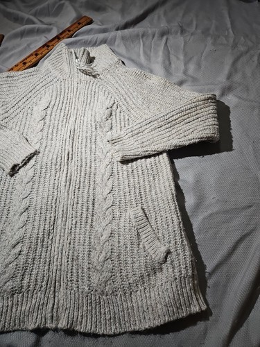 Abercrombie Fitch Sweater Womens Large Ivory Fisherman Knit Zip Cardigan Thick - Picture 5 of 16