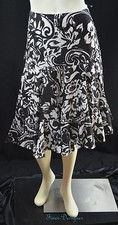 RLL Ralph Lauren 100 Silk flare Hem Skirt knee crinkle full B W skirt SZ 10 NEW