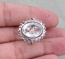 Natural Crystal Quartz Oval Stone Solid 925 Sterling Silver Ring Gifts For Women