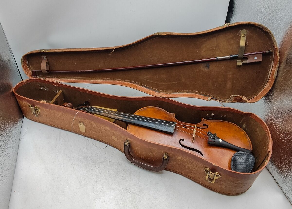 Antique German 4/4 Violin For Repair w/ Geib Leather Case Antique German 4/4 Violin For Repair w/ Geib Leather Case