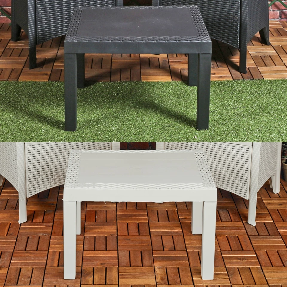 Rattan Look Plastic Garden Coffee Side Snack Table Outdoor Patio Deck Furniture