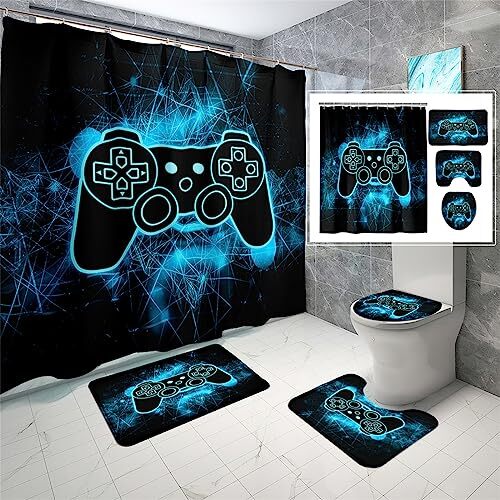 Game Shower Curtain for Boy Gaming Shower Curtains for Bathroom Boys