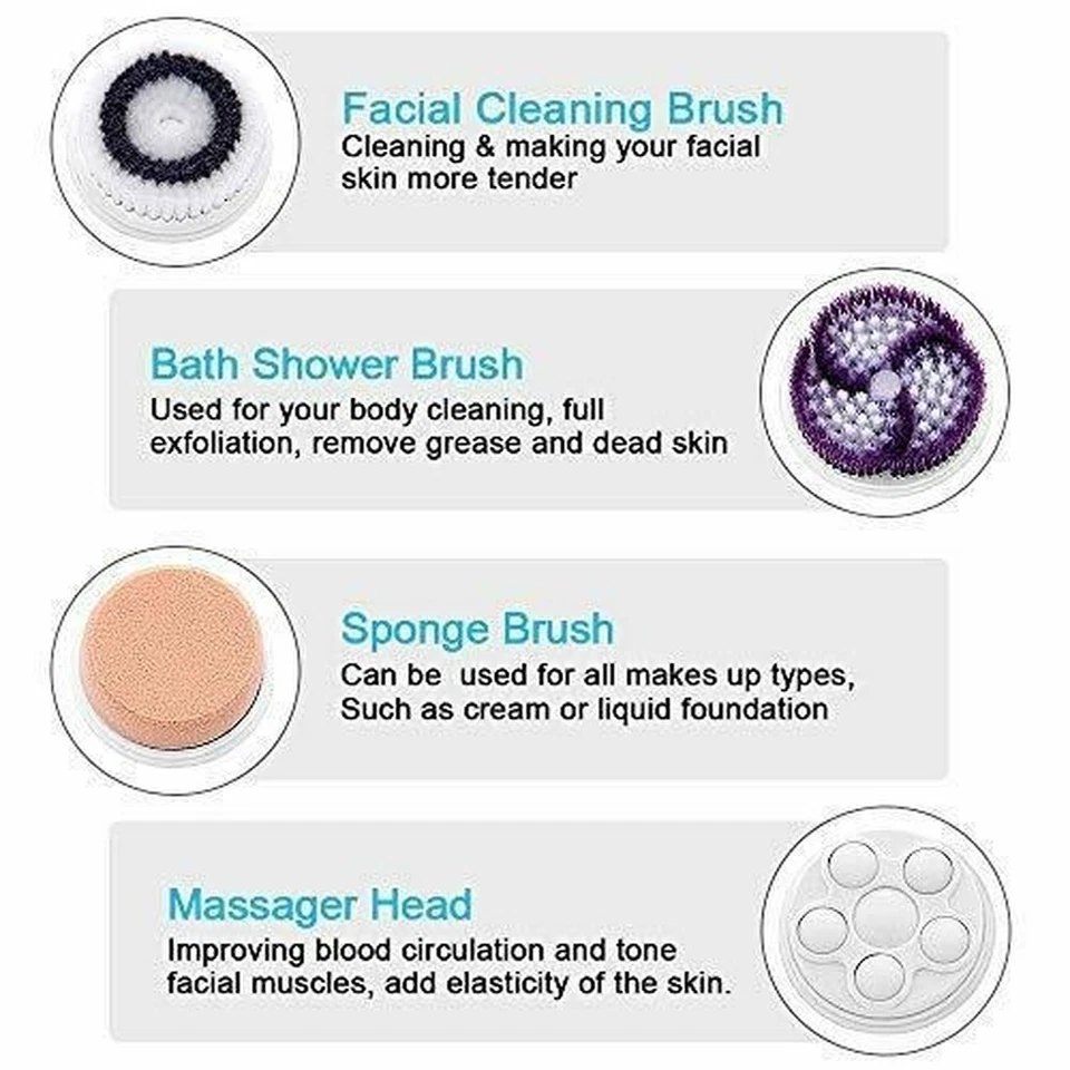 Juego de brochas de limpieza facial eléctricas recargables 4 en 1 exfoliante facial cuerpo Foto 3 de 4