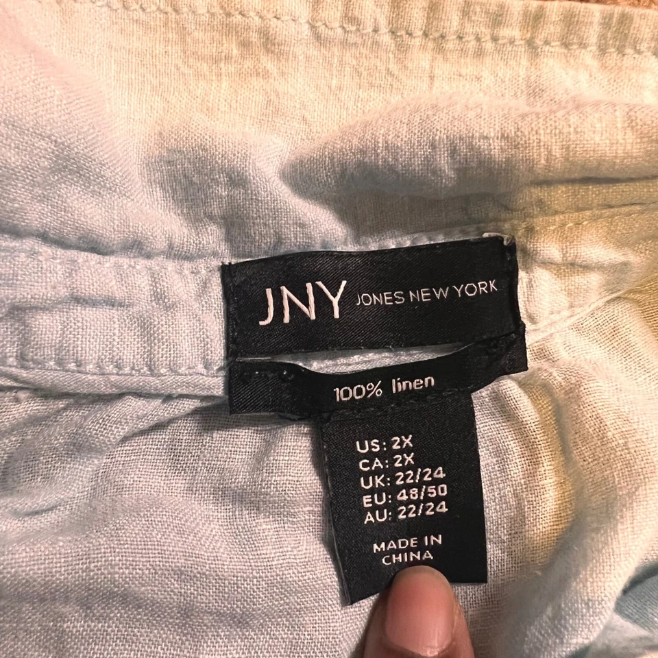 Túnica Jones New York de lino manga enrollable cuello en V informal 2X Foto 2 de 4