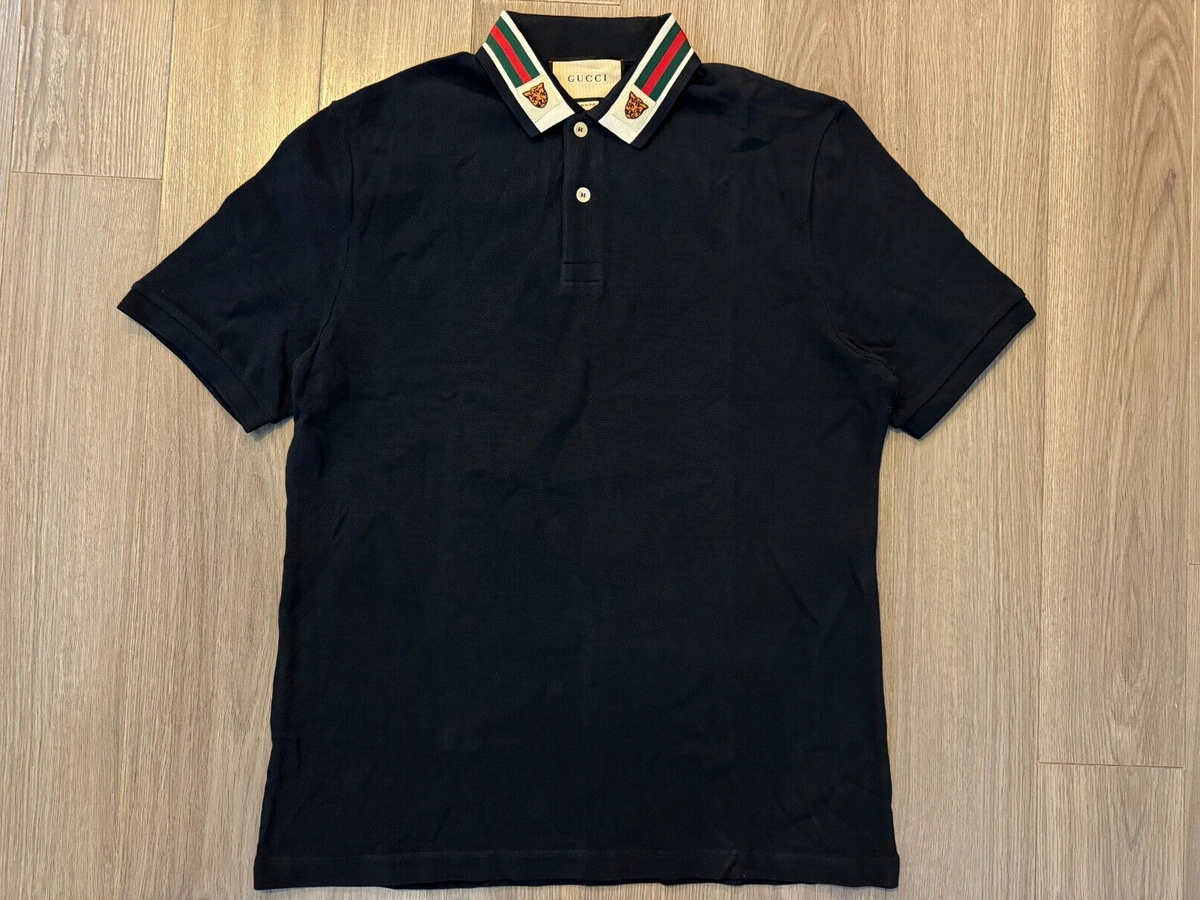 Gucci Cotton Polo with Web and Feline Head shirt dark blue Gucci Cotton Polo with Web and Feline Head shirt dark blue