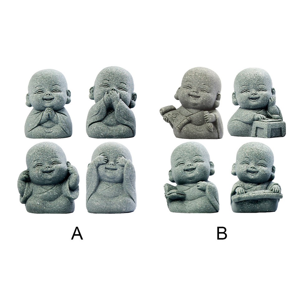 ♥ 4Pcs Mini Monk Statue Cute Monk Sculpture for Home Office Car Fish